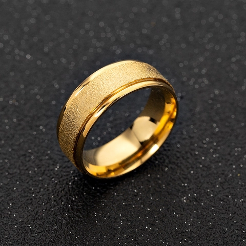 Stainless Steel Ring Gold Plated Brushed Matte Center Polished Edge Modern Minimalist Jewelry For Unisex Couple