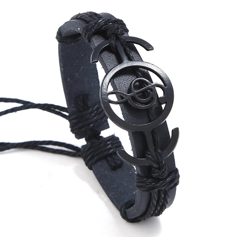 Bracciale In Pelle PU Intrecciata Punk Con Ciondoli Nota Musicale E Ancora In Lega Braccialetto Etnico Regolabile Per Uomo Donna