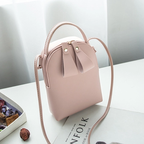 Mini Sac Bandoulière Pour Femmes Cuir PU Pochette Téléphone Petit Sac À Main Avec Double Fermeture Éclair Et Décor De Noeud