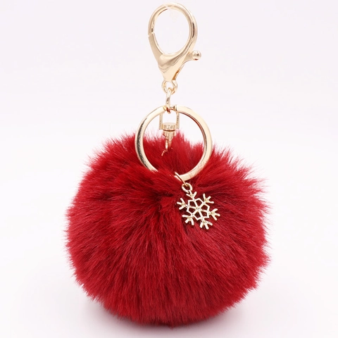 Plüschball Schlüsselanhänger Mit Goldenem Schneeflocken Anhänger Aus Legierung Kunstpelz Bommel Tasche Anhänger Winter Geschenk
