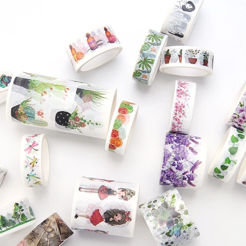 Dekorative Washi Tapes Washi Papier Blumen Sukkulenten Handgezeichnete Figuren DIY Scrapbooking Planer Journaling Material