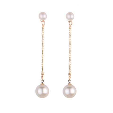 Fashion Long Tassel Artificial Pearl Stud Earrings For Women Gold Color Big And Small Bead Dangle Earrings Jewelry Gift