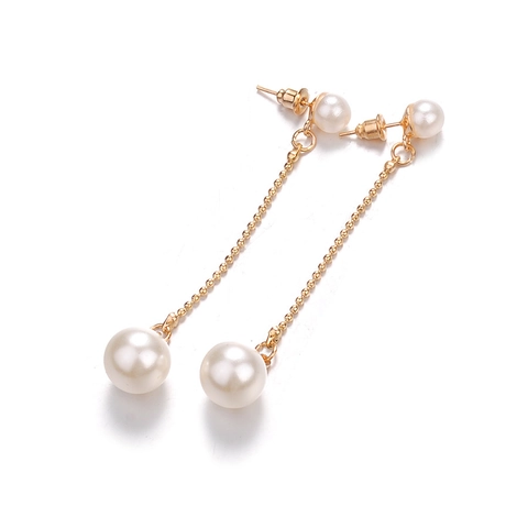 Fashion Long Tassel Artificial Pearl Stud Earrings For Women Gold Color Big And Small Bead Dangle Earrings Jewelry Gift