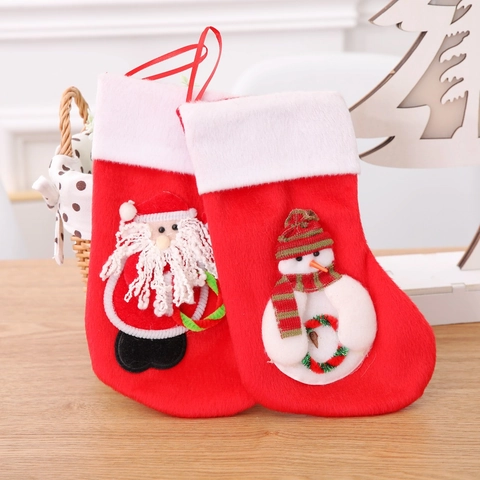 Calza Di Natale Sacchetto Regalo Appeso Velluto Rosso Con Applicazione 3D Babbo Natale Pupazzo Di Neve Decorazione