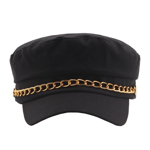Cappello Militare Navale Vintage In Cotone A Cima Piatta Berretto Newsboy Per Uomo Donna Con Catena Dorata Decorativa Bottoni In Metallo