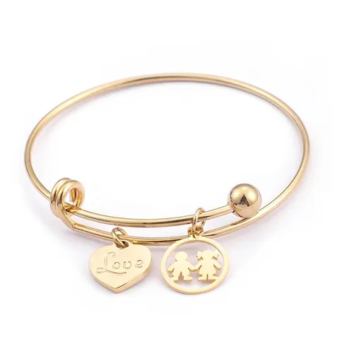 Bracciale Rigido Regolabile In Acciaio Inossidabile Ciondolo Cuore Amore Ragazzo Ragazza Gioielli Regalo Coppia