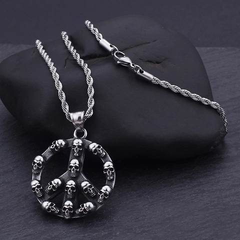 Pendaglio Segno Della Pace Teschio Collana Acciaio Inossidabile Vintage Punk Gothic Hip Hop Gioielli Uomo
