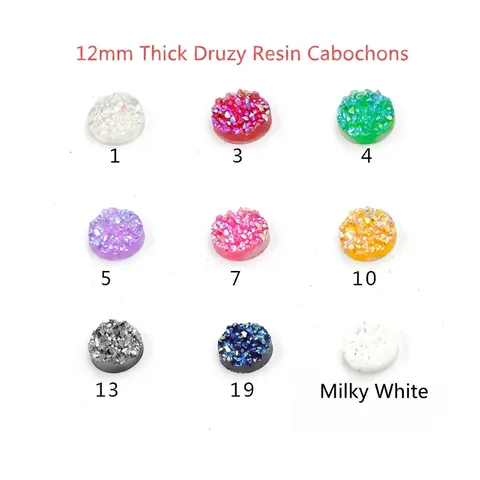 Στρογγυλά Resin Cabochons Επίπεδη Πλάτη Στυλ Drusy Για Κατασκευή Κοσμημάτων DIY Λαμπερά Αξεσουάρ Χειροτεχνίας