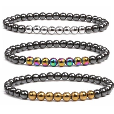 Natural Hematite Magnetic Beaded Bracelet Elastic Healing Stone Minimalist Fashion Jewelry For Men Women
