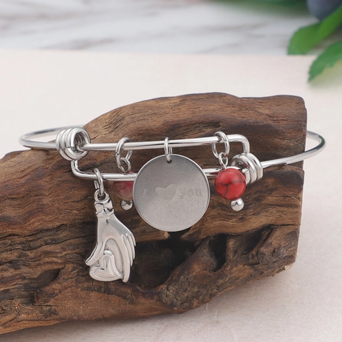 Edelstahl Verstellbarer Charm Armreif Armband Mit I Love You Herz Rund Anhänger Rote Perlen Mode Damen Schmuck