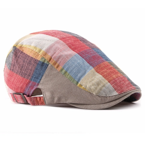 Vintage Plaid Flat Cap Cotton Polyester Breathable Sun Protection Adjustable British Retro Ivy Hat For Unisex Adults