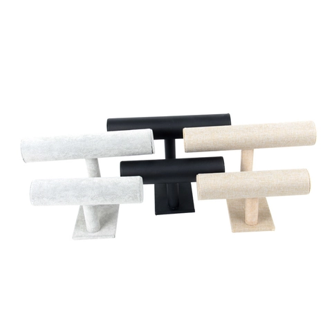 Jewelry Display Stand Double Tier T-Bar Organizer Velvet PU Leather Linen For Bracelet Watch Bangle Hairband Holder
