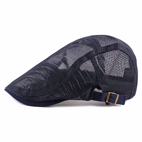Summer Breathable Polyester Mesh Flat Cap Adjustable Metal Buckle Solid Color Ivy Cap For Men Women Casual Outdoor