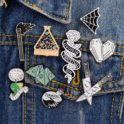 Pin De Esmalte Broche Creativo Aleación De Zinc Diseño Gótico Tema De Ciencia Insignia Novedad Para Chaqueta Mochila