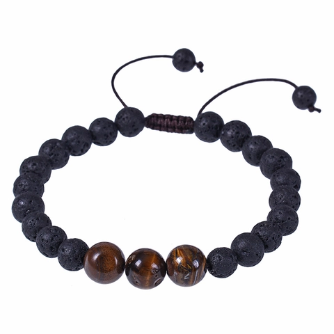 Bracciale Di Perline Pietra Lavica Occhio Di Tigre Fatto A Mano Intrecciato Cordino Regolabile Gioielli Unisex Yoga Meditazione Regalo