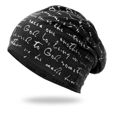 Unisex Slouchy Beanie Hat Knit Script Letter Print Autumn Winter Casual Skull Cap