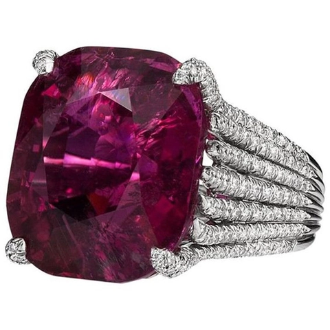 Luxury Brass Red Artificial Gemstone Ring Pave Rhinestone Geometric Crown Shape Finger Ring For Women Wedding Party Jewelry