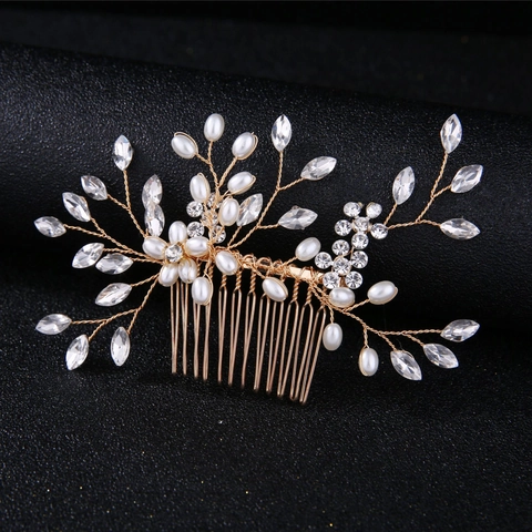 Handmade Bridal Hair Comb Alloy Rhinestone Artificial Pearl Floral Leaf Wedding Party Hair Accessories For Women