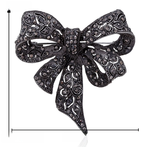 Vintage Legierung Strass Schleife Brosche Für Damen Ausschnitt Design Schwarz Gunmetal Brosche Pin Bankett Schmuck Geschenk