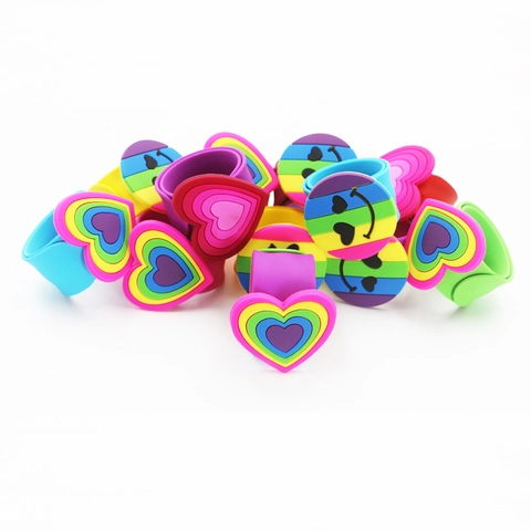 Siliconen Klaparmband Regenboog Hart Glimlach Gezicht Kleurrijk Polsbandje Kinderen Party Gunsten Speelgoed