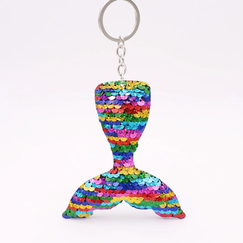 Reversible Sequin Mermaid Tail Keychain Glittery Fish Tail Bag Charm Sparkling Glitter Keyring For Women Girls Backpack Pendant Gift