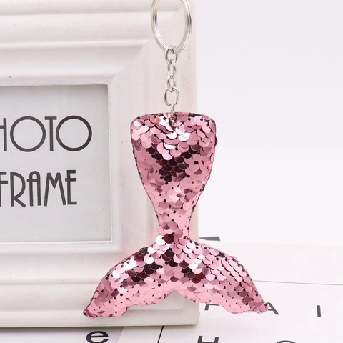 Porte-clés Queue de Sirène en Paillettes Réversibles Queue de Poisson Scintillante Pendentif de Sac Porte-clés Brillant pour Femmes Filles