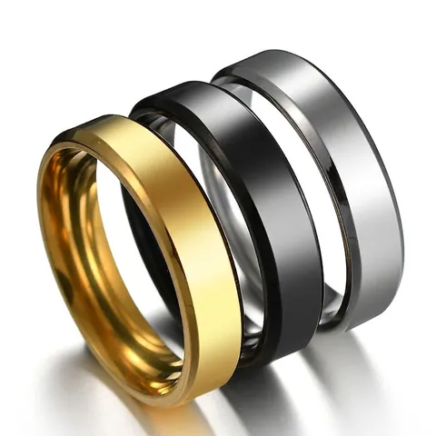 Polished Stainless Steel Ring Beveled Edge Comfort Fit Minimalist Plain Band Jewelry For Men Women