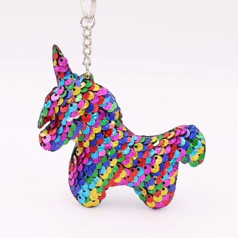 Double Sided Reversible Sequin Keychain Animal Unicorn Star Heart Shape Glitter Bag Charm Car Keyring Ornament