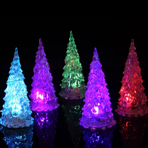 Luce Notturna A LED Per Albero Di Natale Cristallo Acrilico Cambio Colore Colorato Luminoso Decorazione Da Tavolo Festa Creativo Mini