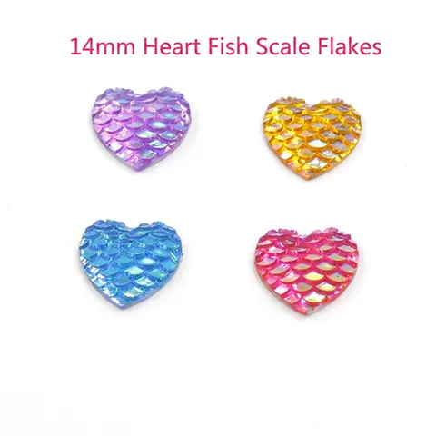 Cabochon In Resina A Scaglie Di Sirena Cuore Colore AB Iridescente Fondo Piatto Per Creazione Gioielli Fai Da Te