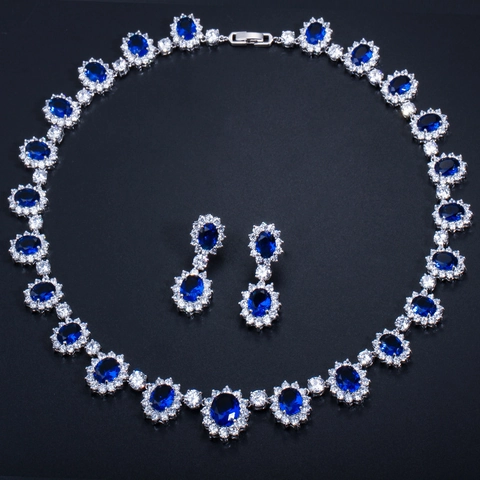 Lussuosi Gioielli in Rame Zirconia AAA Cuore Goccia Pendente Collana Orecchini da Donna Sposa Matrimonio Festa Elegante