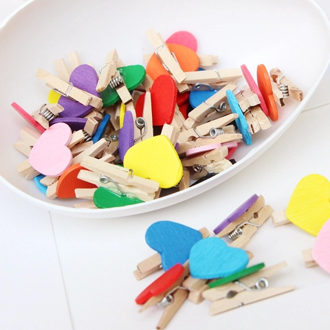 Mini Mollette In Legno A Forma Di Cuore Colorate Per Foto Fai Da Te Decorazione Casa
