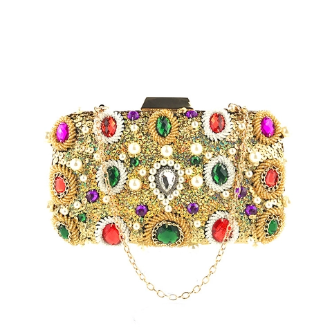 Elegant Women Evening Clutch Bag Luxury Handmade Beaded Rhinestone Sequin Satin Satin Handbag With Chain Strap Party Wedding