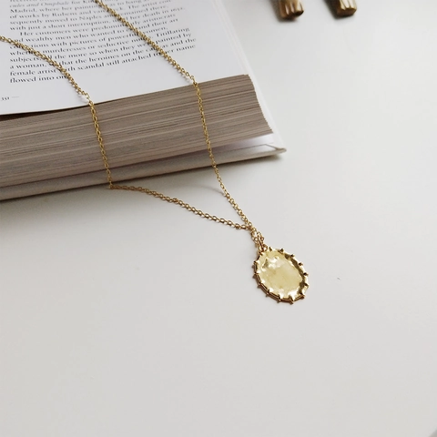 925 Sterling Silber Anhänger Halskette 18k Vergoldet Oval Strahlend Sonnenstrahl Charme Retro Minimalistischer Schmuck