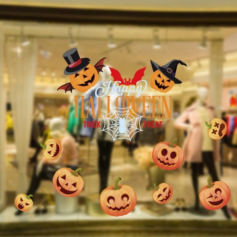 Halloween Static Stickers PVC Removable Window Glass Wall Decorations Pumpkin Witch Ghost Bat Party Decor Accessories