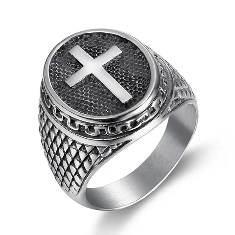 Anello Croce Retrò Acciaio Inossidabile Stile Gothic Punk Rilievo Gioielli Vintage Per Uomini