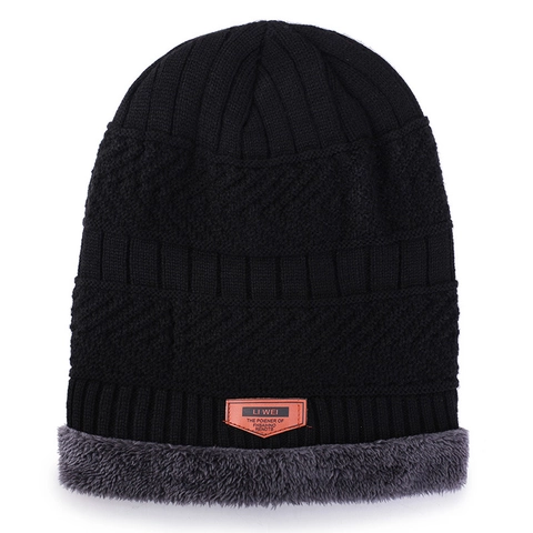 Berretto In Maglia Caldo Invernale Con Fodera In Pile Cappello Spesso Con Toppa In Pelle Unisex Esterno Texture Jacquard