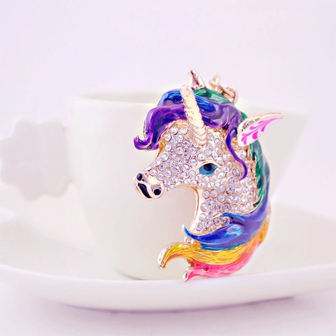 Llavero de Unicornio con Esmalte y Strass Aleación de Zinc Colgante de Bolso Animal Tono Dorado Accesorio para Mujeres Niñas Regalo
