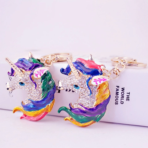 Llavero de Unicornio con Esmalte y Strass Aleación de Zinc Colgante de Bolso Animal Tono Dorado Accesorio para Mujeres Niñas Regalo