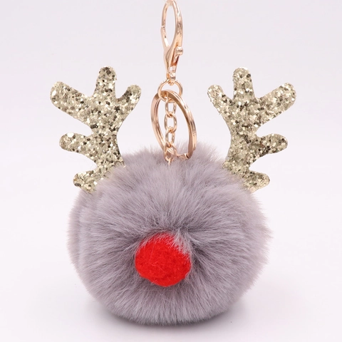 Portachiavi Pompon Renna Di Natale Pelliccia Sintetica Paillettes Corna Simpatico Ciondolo Per Borsa Regalo Festivo Per Donne