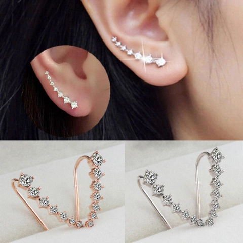 Orecchini Ear Crawler In Rame E Zircone Placcati Oro Gradient CZ Gioielli Alla Moda Minimalisti Da Donna