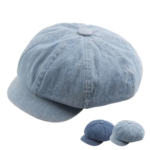 Casquette Newsboy En Denim Lavé Chapeau Octogonal Rétro Coton Style Vintage Décontracté Pour Femmes Hommes