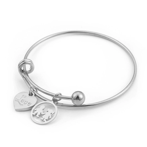 Bracciale Rigido Regolabile In Acciaio Inossidabile Ciondolo Cuore Amore Ragazzo Ragazza Gioielli Regalo Coppia