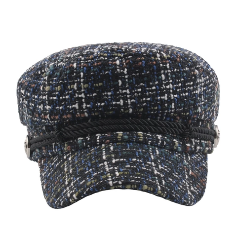 Britse Vintage Tweed Newsboy Pet Voor Dames Met Ankerknopen Gevlochten Touw Retro Platte Matrozenpet