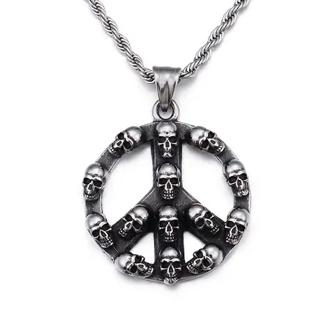 Pendaglio Segno Della Pace Teschio Collana Acciaio Inossidabile Vintage Punk Gothic Hip Hop Gioielli Uomo