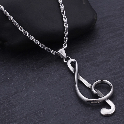 Pendentif Clé De Sol Acier Inoxydable Symbole Note De Musique Bijoux Hip Hop Pour Hommes Femmes Cadeau Mélomane