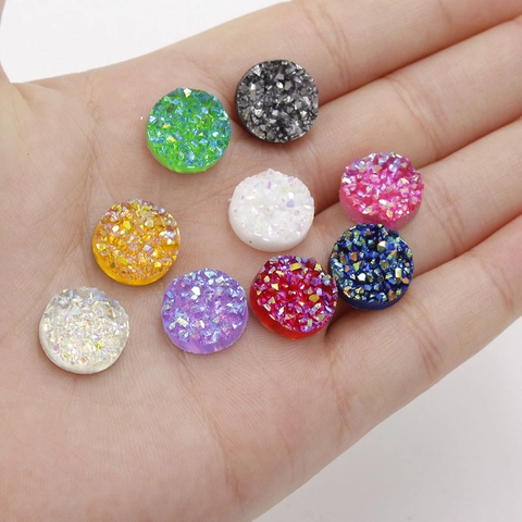 Στρογγυλά Resin Cabochons Επίπεδη Πλάτη Στυλ Drusy Για Κατασκευή Κοσμημάτων DIY Λαμπερά Αξεσουάρ Χειροτεχνίας