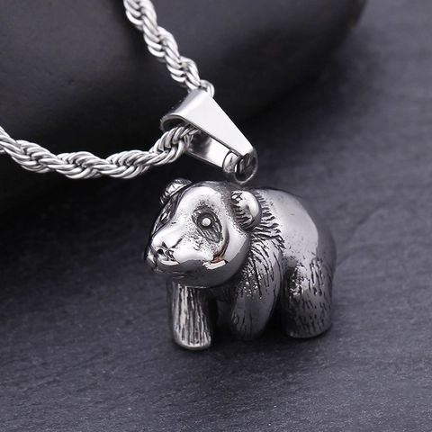 Vintage Realistic 3D Panda Pendant 316L Stainless Steel Animal Charm Antique Silver Tone Jewelry Gift For Men Women