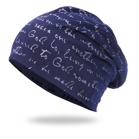 Unisex Slouchy Beanie Hat Knit Script Letter Print Autumn Winter Casual Skull Cap