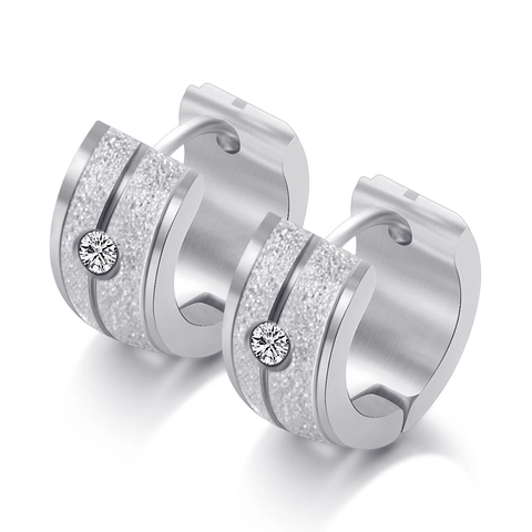 Stainless Steel Hoop Earrings Frosted Zircon Inlaid Huggie Ear Buckle Fashion Unisex Jewelry Minimalist Accessories